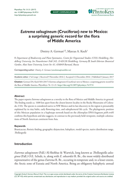 Eutrema Salsugineum (Cruciferae) New to Mexico: a Surprising Generic
