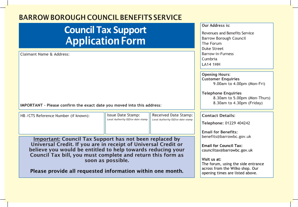 Council Tax Support Application Form