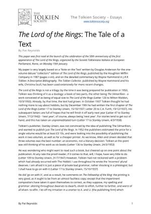 The Lord of the Rings: the Tale of a Text by Pat Reynolds