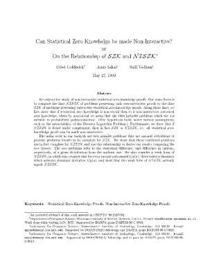 Can Statistical Zero Knowledge Be Made Non-Interactive? Or on The