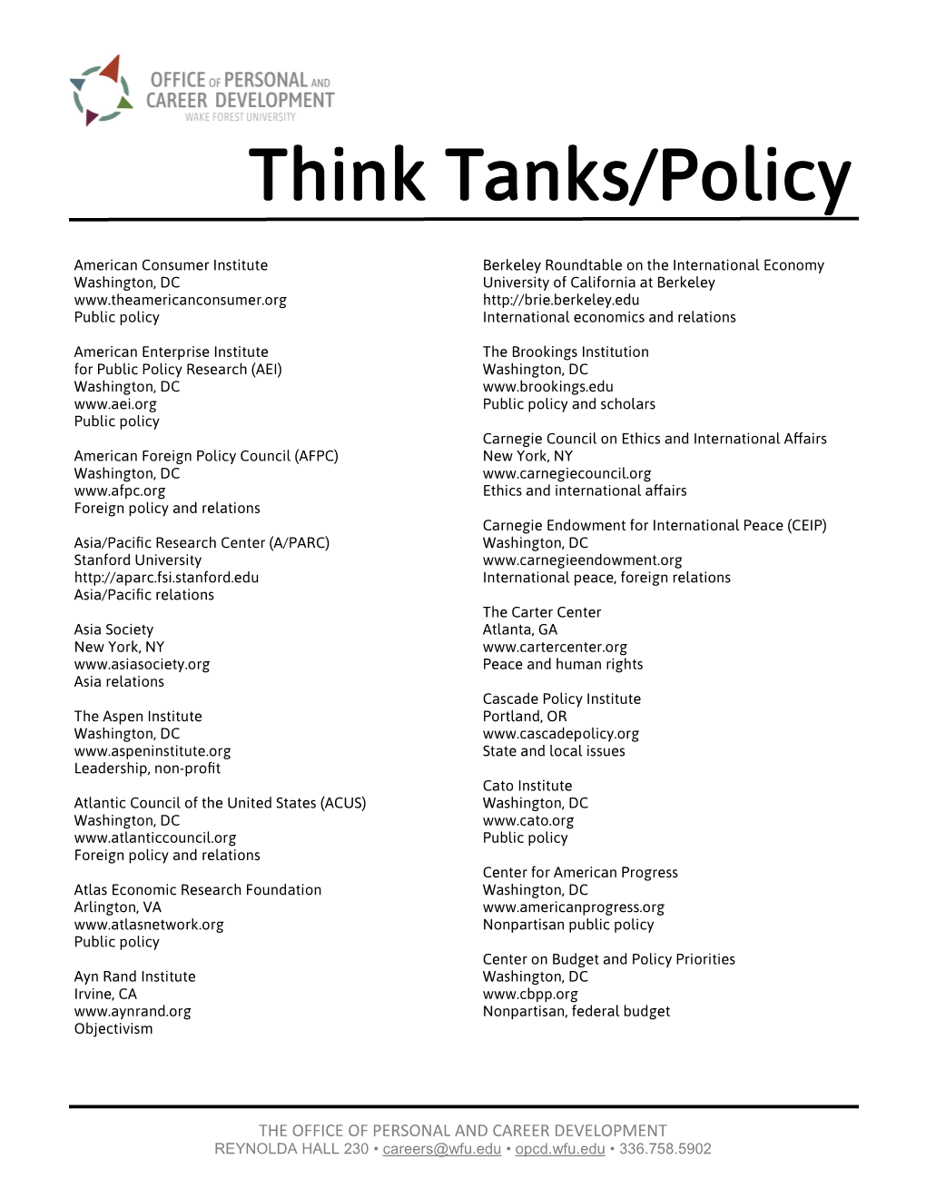 Think Tanks/Policy