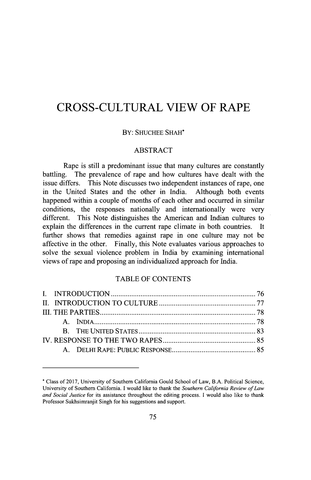 Cross-Cultural View of Rape