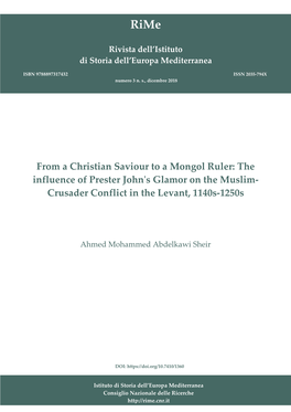From a Christian Saviour to a Mongol Ruler: the Influence of Prester John's Glamor on the Muslim- Crusader Conflict in the Levant, 1140S-1250S