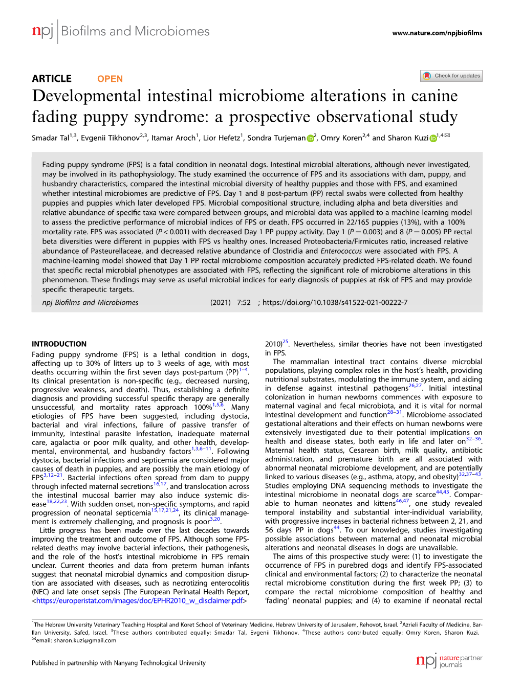 Developmental Intestinal Microbiome Alterations in Canine Fading Puppy Syndrome