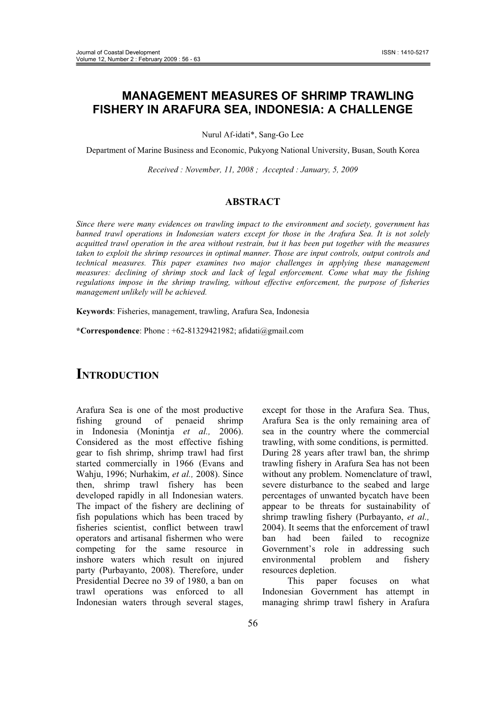 Management Measures of Shrimp Trawling Fishery in Arafura Sea, Indonesia: a Challenge
