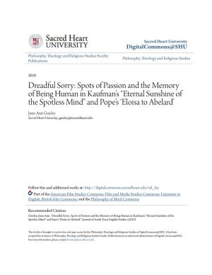 Eternal Sunshine of the Spotless Mind” and Pope’S ‘Eloisa to Abelard’ June-Ann Greeley Sacred Heart University, Greeleyj@Sacredheart.Edu