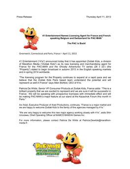 Press Release Thursday April 11, 2013
