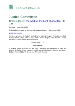 The Work of the Lord Chancellor, HC 225