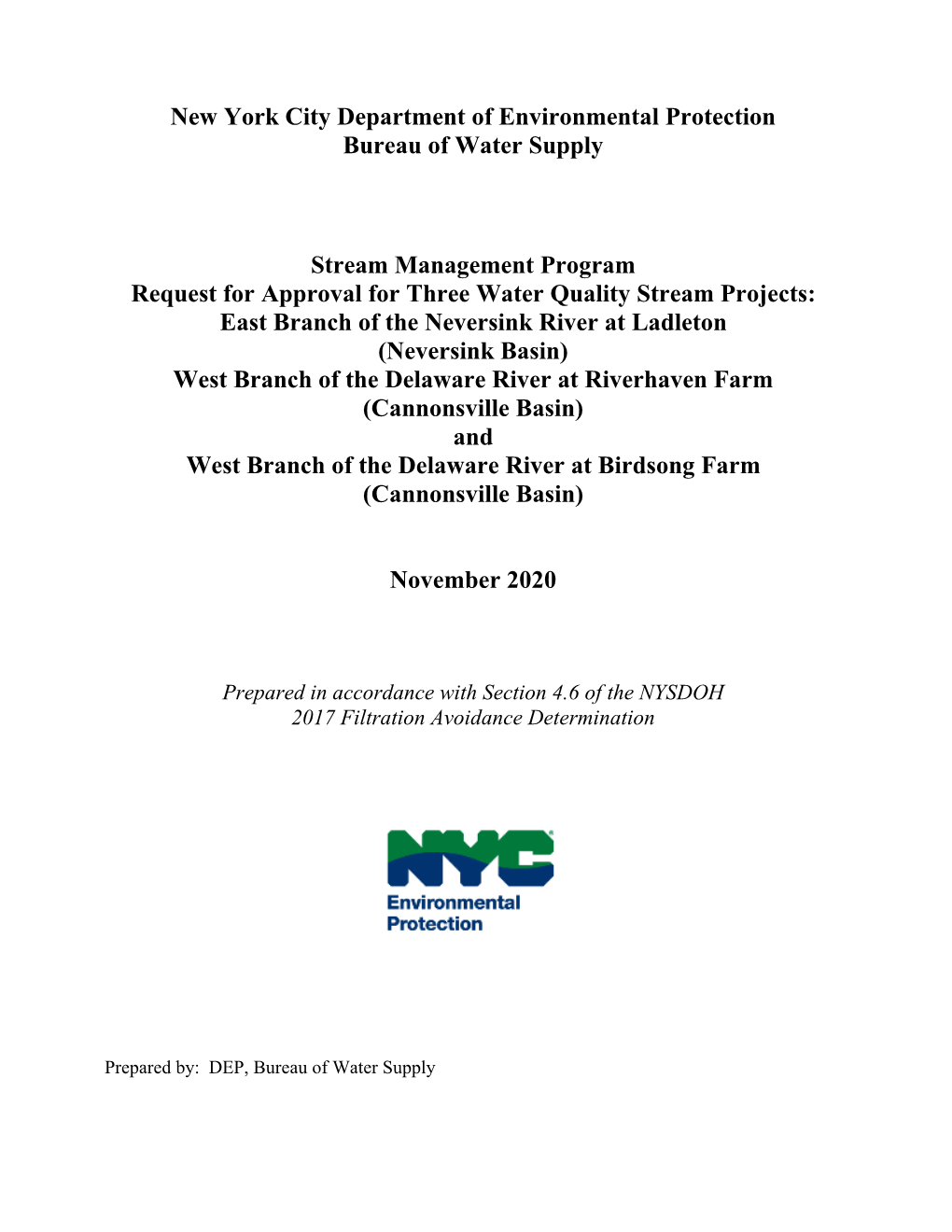 New York City Department of Environmental Protection Bureau of Water Supply