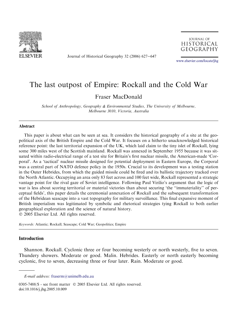 Rockall and the Cold War Fraser Macdonald