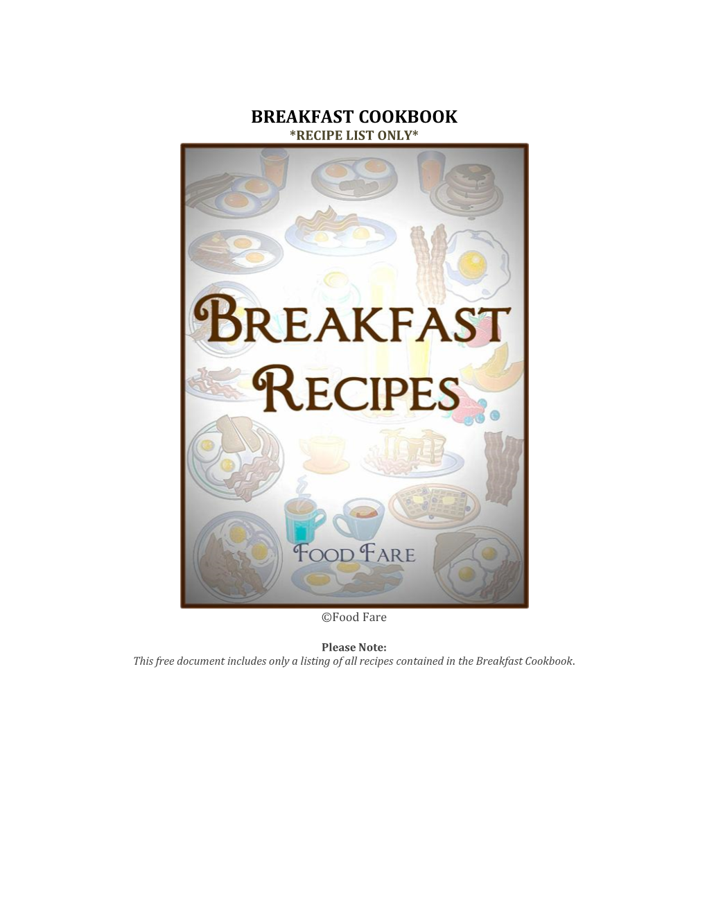 Breakfast Cookbook *Recipe List Only*