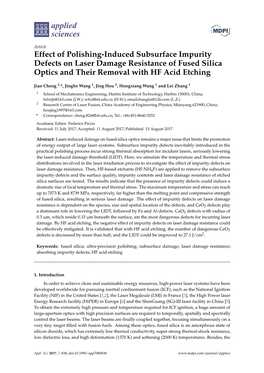 Effect of Polishing-Induced Subsurface Impurity Defects on Laser Damage Resistance of Fused Silica Optics and Their Removal with HF Acid Etching