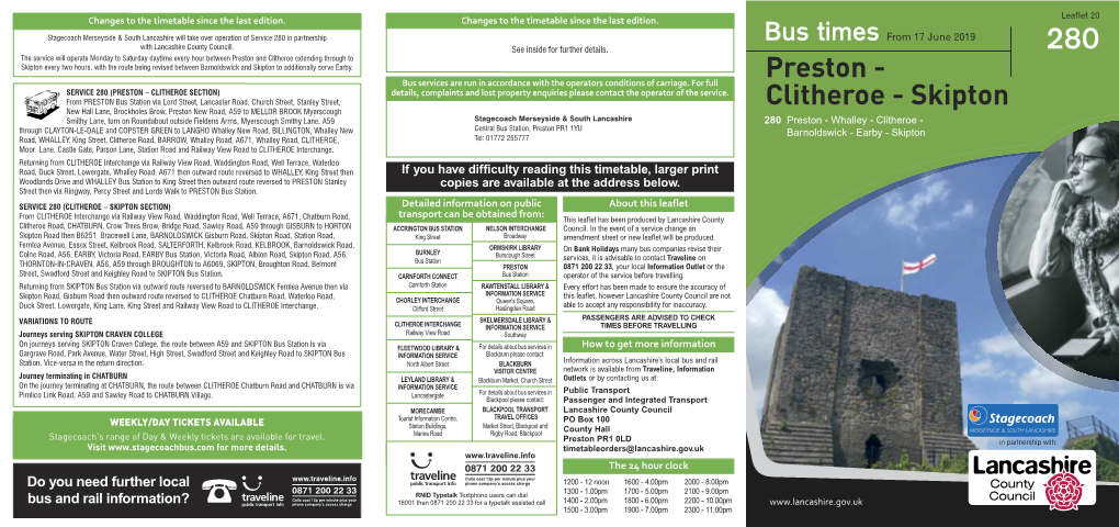 Preston and Clitheroe Extending Through to Skipton Every Two Hours, with the Route Being Revised Between Barnoldswick and Skipton to Additionally Serve Earby