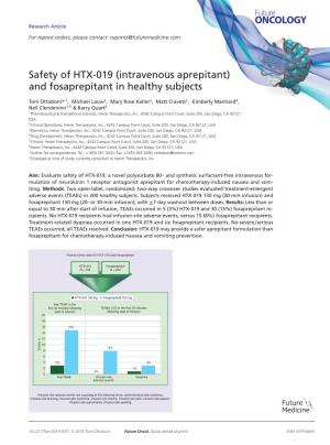 Safety of HTX-019 (Intravenous Aprepitant) and Fosaprepitant in Healthy Subjects