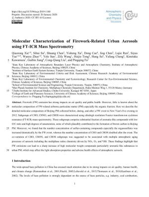 Molecular Characterization of Firework-Related Urban Aerosols Using FT-ICR Mass Spectrometry