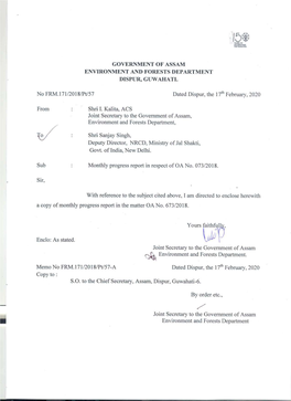 Submission of Monthly Progress Report by State of Assam for River Stretches Under Priority I & II