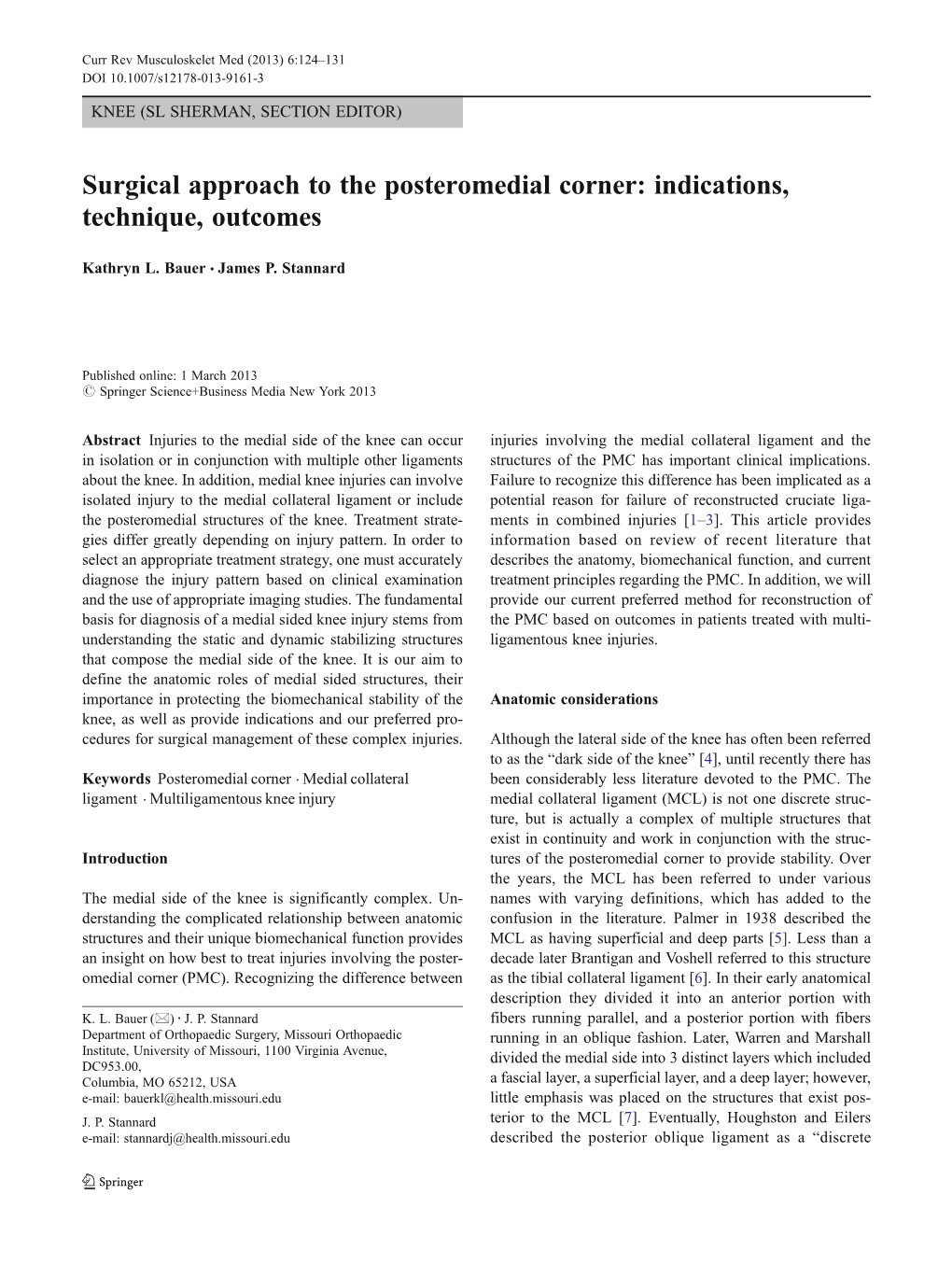 Surgical Approach to the Posteromedial Corner: Indications, Technique, Outcomes