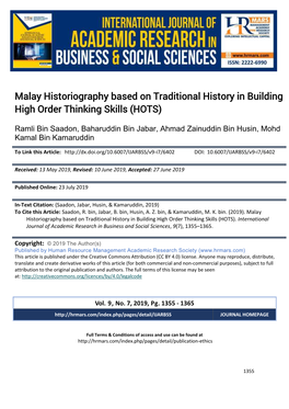 Malay Historiography Based on Traditional History in Building High Order Thinking Skills (HOTS)