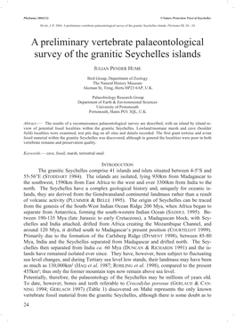 A Preliminary Vertebrate Palaeontological Survey of the Granitic Seychelles Islands
