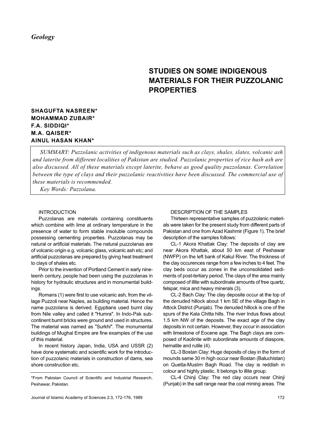 Studies on Some Indigenous Materials for Their Puzzolanic Properties