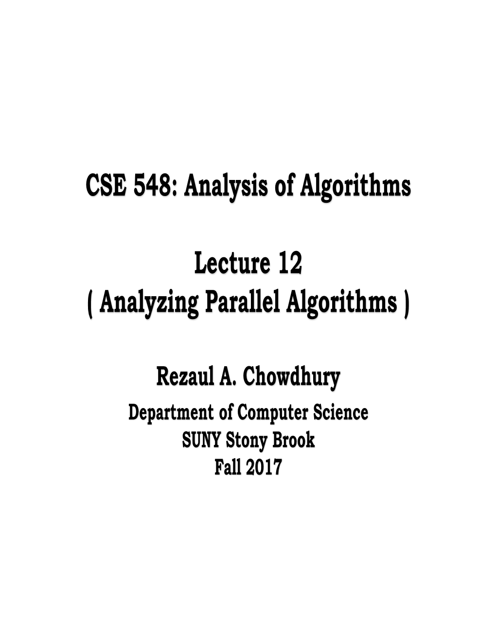 Analyzing Parallel Algorithms )