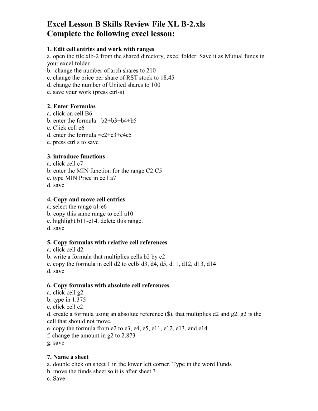 Excel Lesson B Skills Review File XL B-2