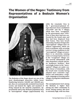 The Women of the Negev: Testimony from Representatives of a Bedouin Women’S Organisation