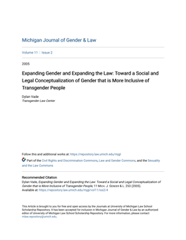 Expanding Gender and Expanding the Law: Toward a Social and Legal Conceptualization of Gender That Is More Inclusive of Transgender People