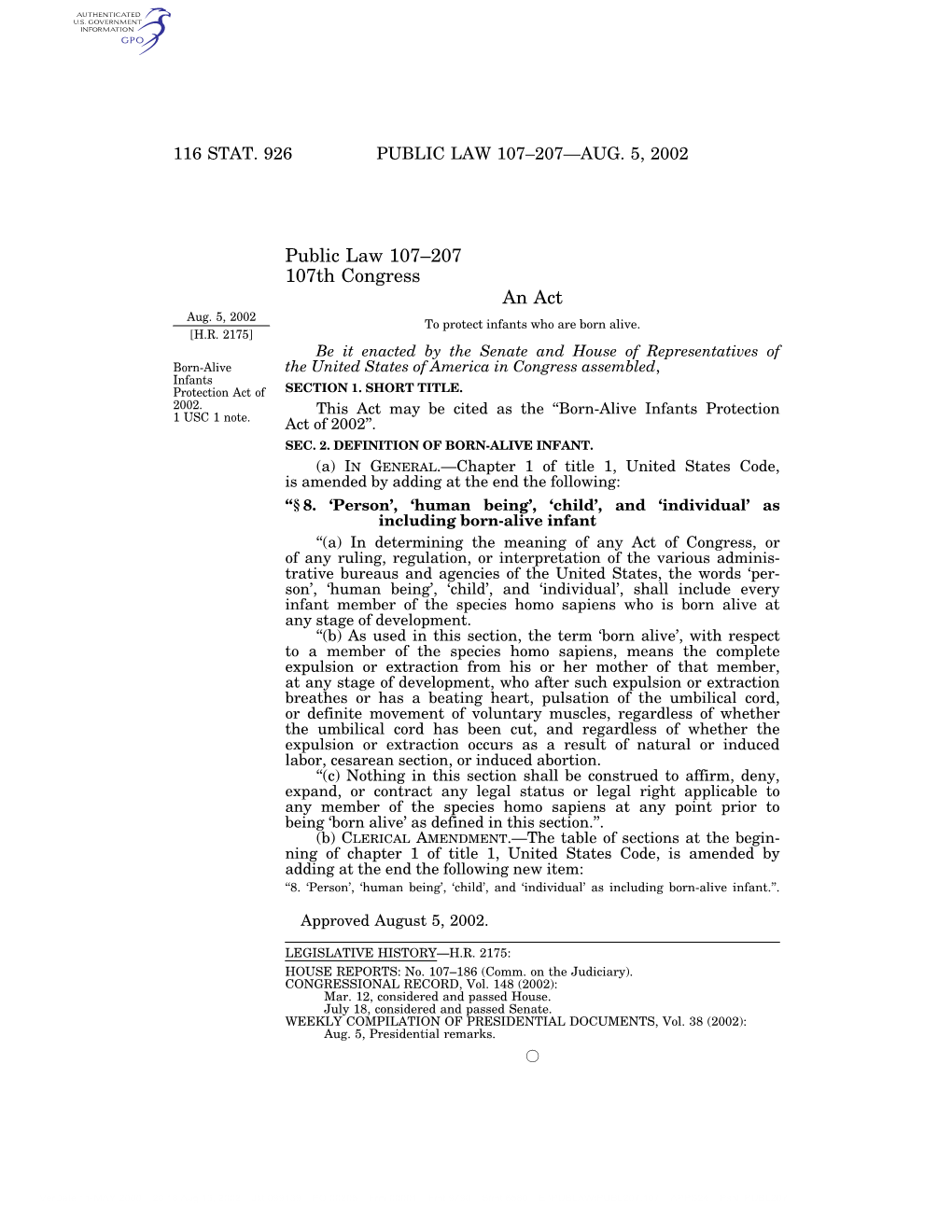 Public Law 107–207—Aug