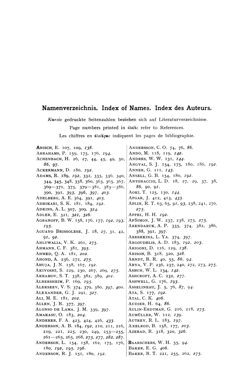 Namenverzeichnis. Index of Names. Index Des Auteurs