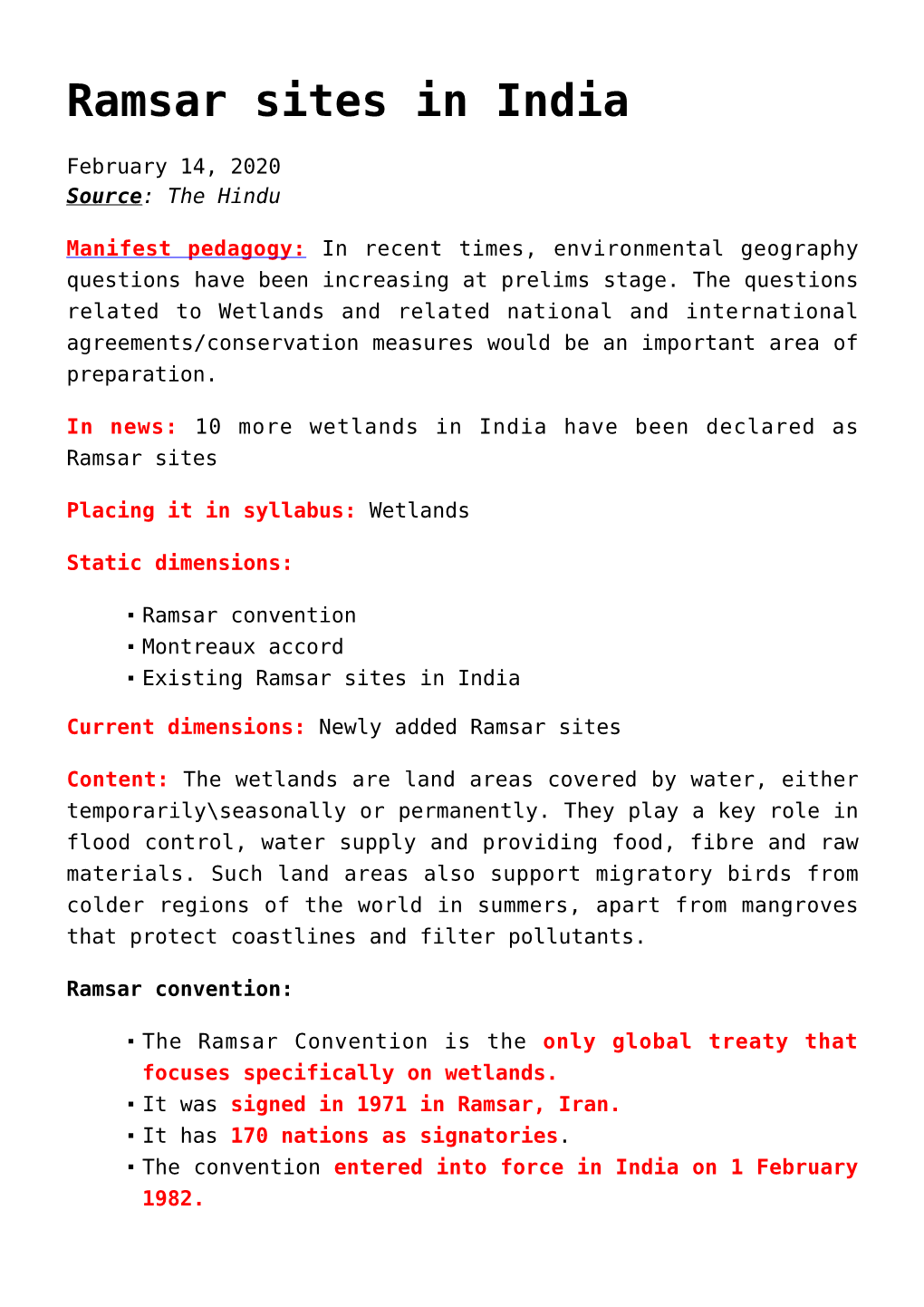 Ramsar Sites in India