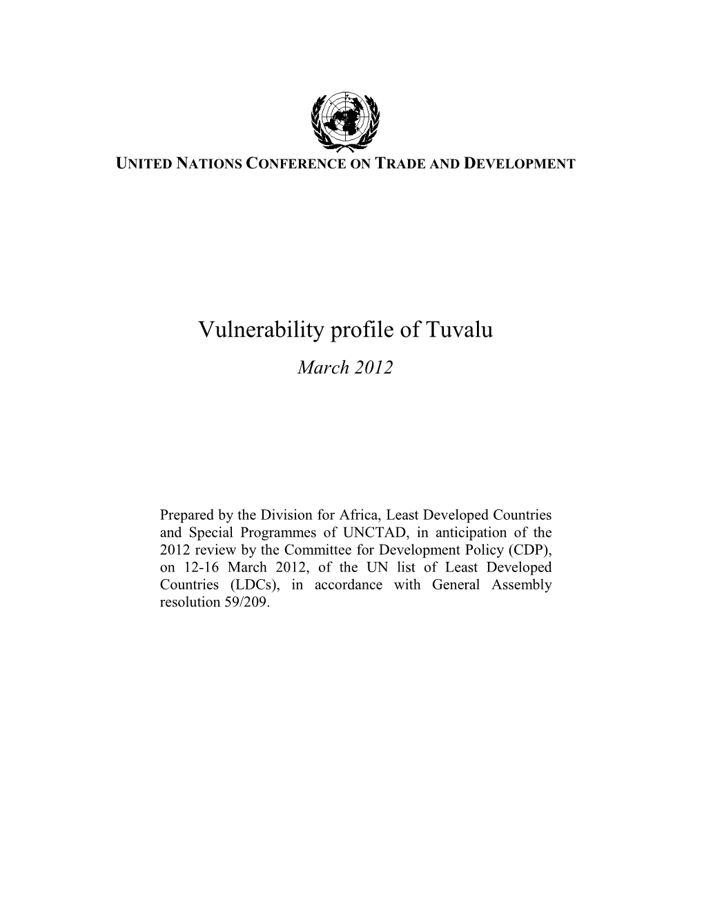 Vulnerability Profile of Tuvalu March 2012