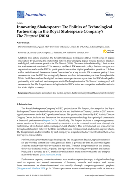 Innovating Shakespeare: the Politics of Technological Partnership in the Royal Shakespeare Company’S the Tempest (2016)