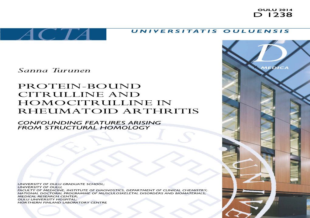 PROTEIN-BOUND CITRULLINE and HOMOCITRULLINE in RHEUMATOID ARTHRITIS Confounding Features Arising from Structural Homology