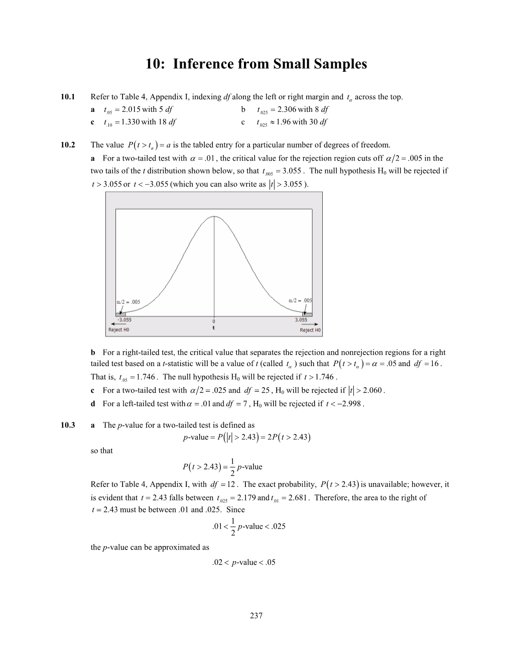 10: Inference from Small Samples