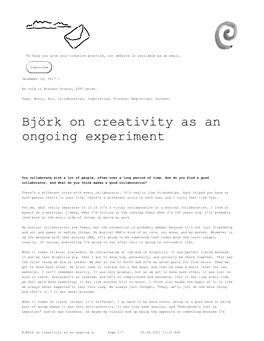 Björk on Creativity As an Ongoing Experiment
