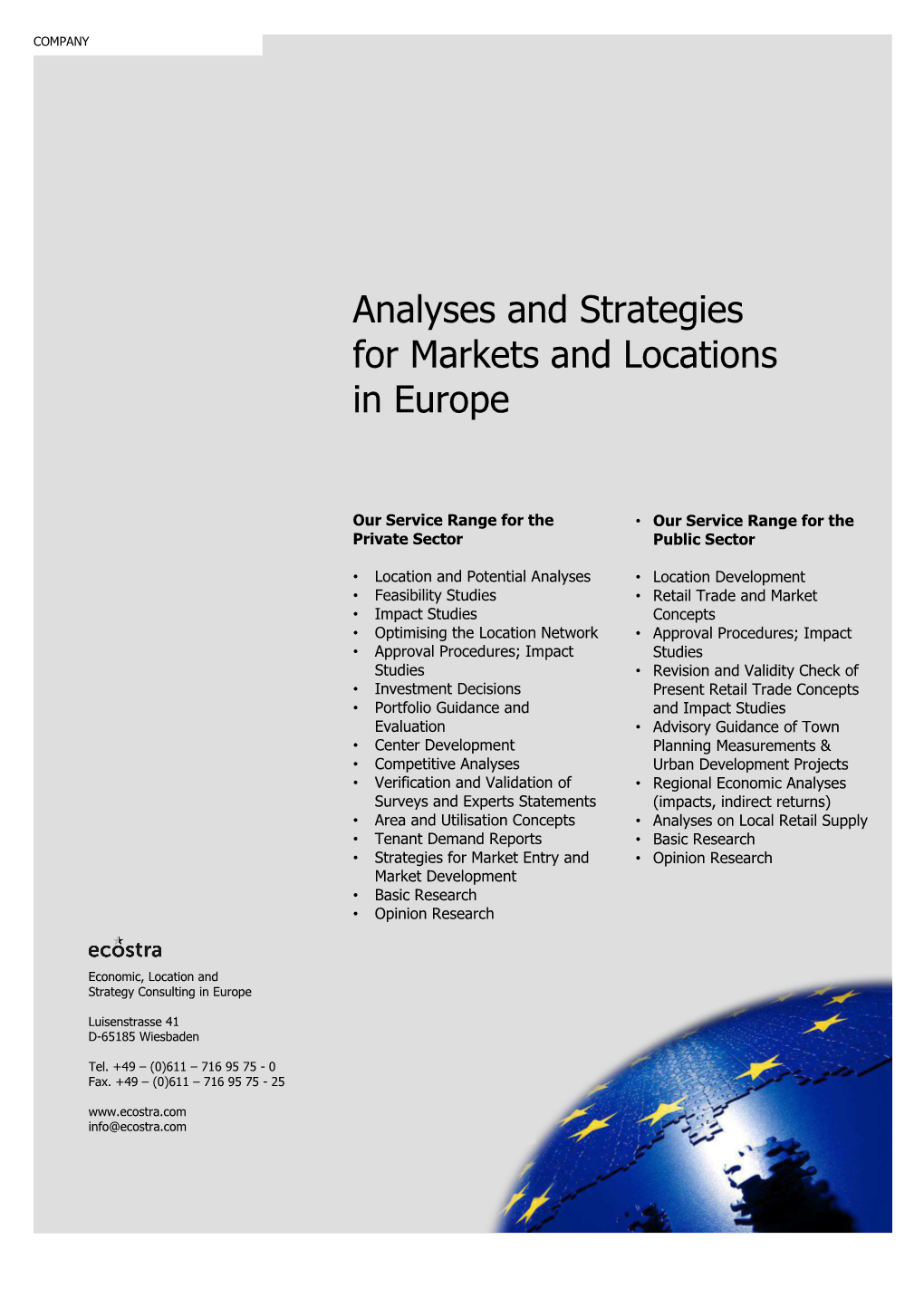 Analyses and Strategies for Markets and Locations in Europe