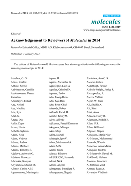 Acknowledgement to Reviewers of Molecules in 2014