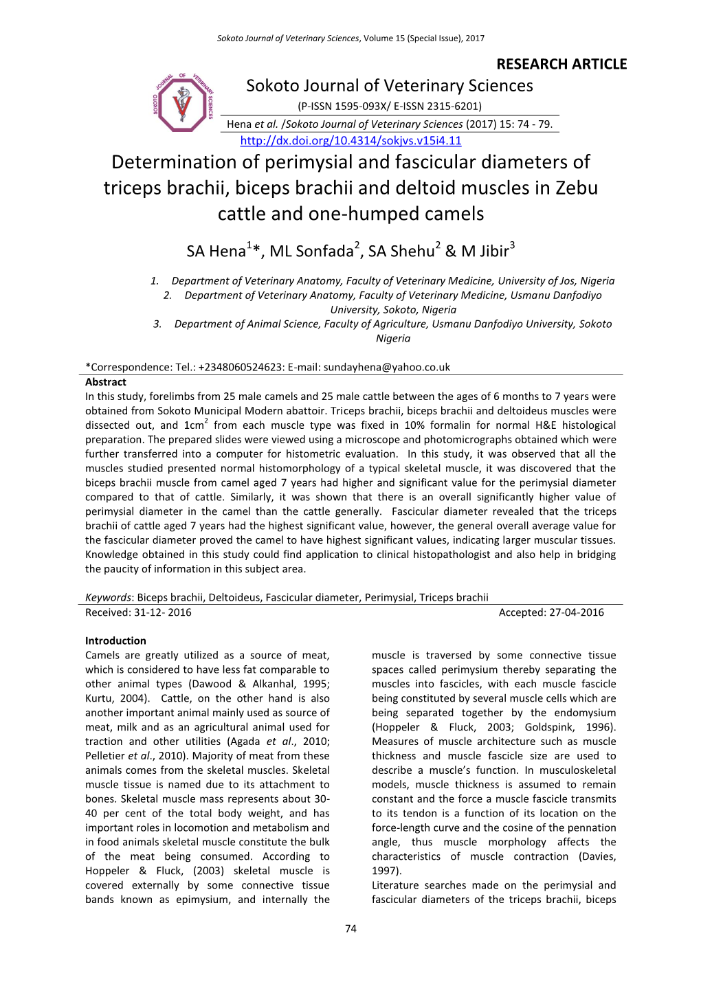 Determination of Perimysial and Fascicular Diameters of Triceps Brachii, Biceps Brachii and Deltoid Muscles in Zebu Cattle and One-Humped Camels