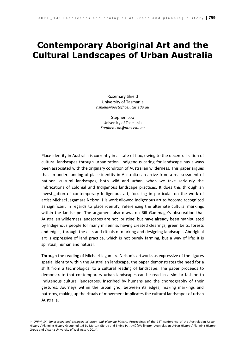 Contemporary Aboriginal Art and the Cultural Landscapes of Urban Australia