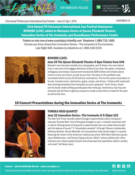 10 Concert Presentations During the Innovation Series at the Ironworks