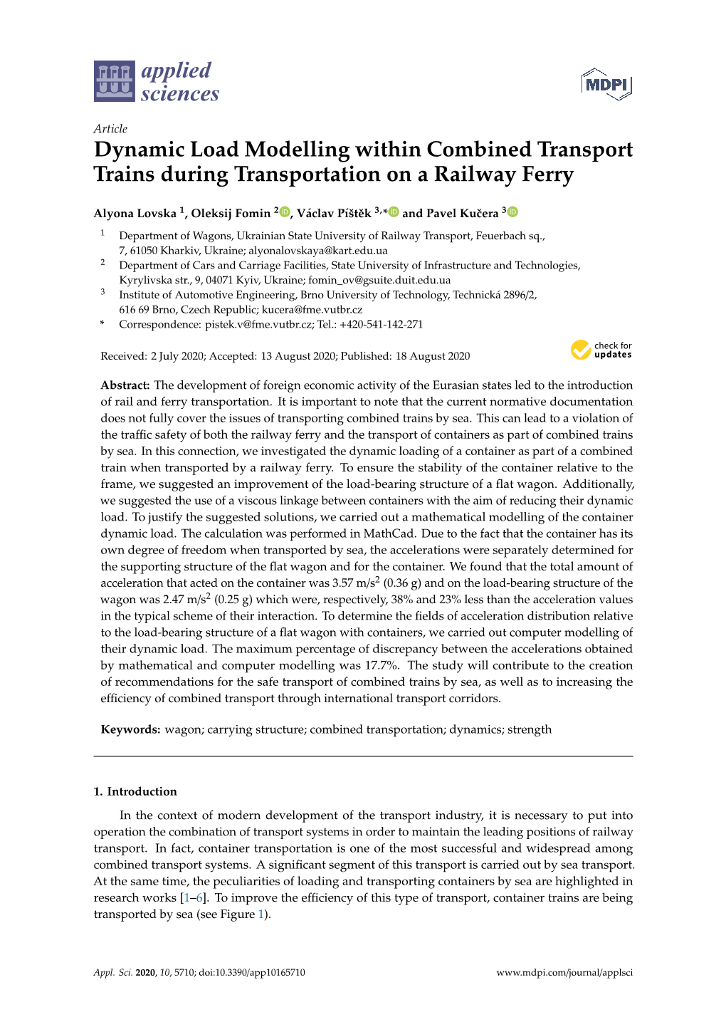 Dynamic Load Modelling Within Combined Transport Trains During Transportation on a Railway Ferry