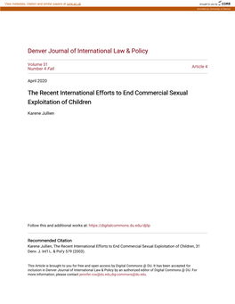 The Recent International Efforts to End Commercial Sexual Exploitation of Children