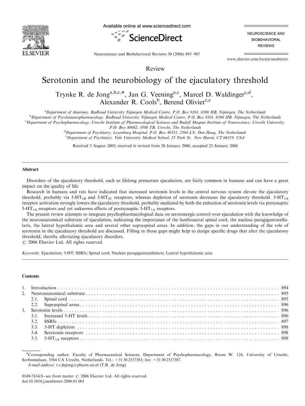 Serotonin and the Neurobiology of the Ejaculatory Threshold