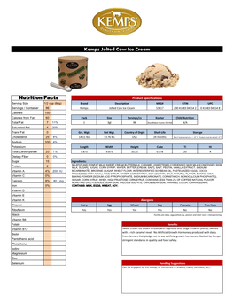 Kemps Jolted Cow Ice Cream Nutrition Facts