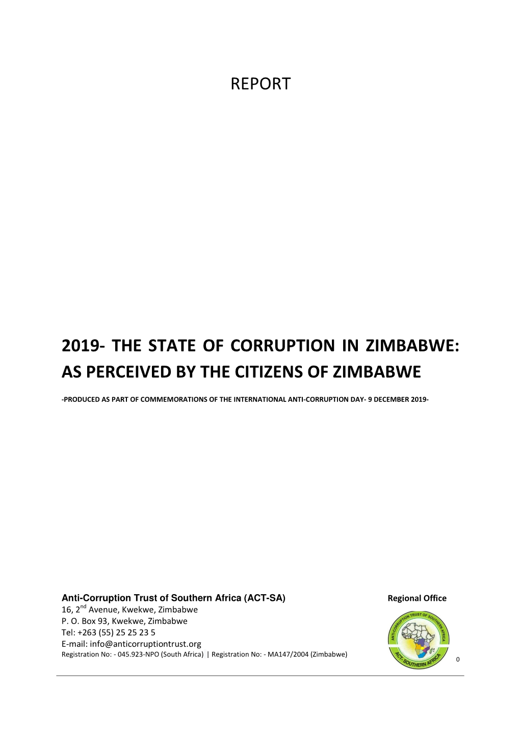 Report 2019- the State of Corruption in Zimbabwe: As Perceived by The