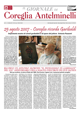 25 Agosto 2007 - Coreglia Ricorda Garibaldi Importante Mostra Di Cimeli Garibaldini E Di Opere Del Pittore Antonio Possenti