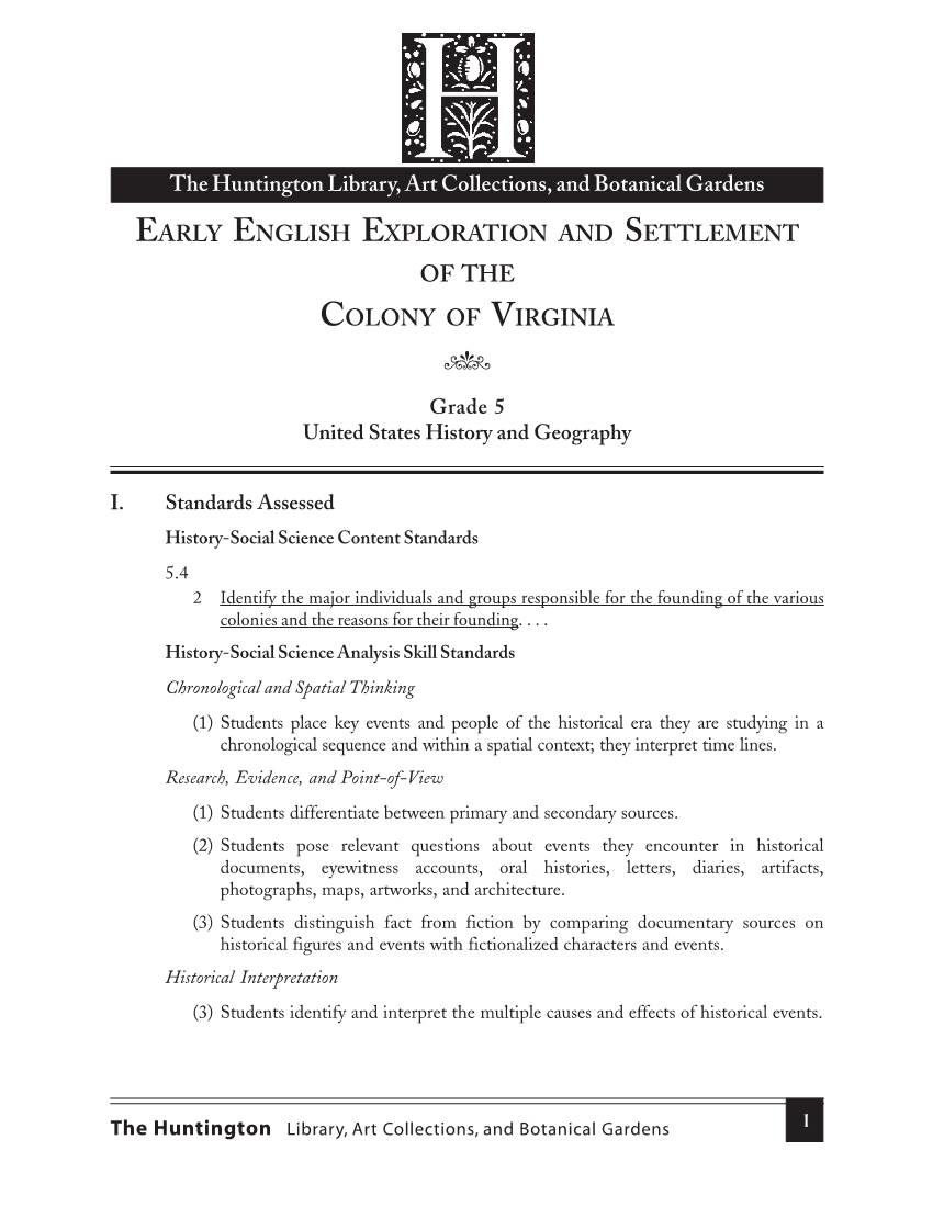 Early English Exploration and Settlement of the Colony of Virginia 