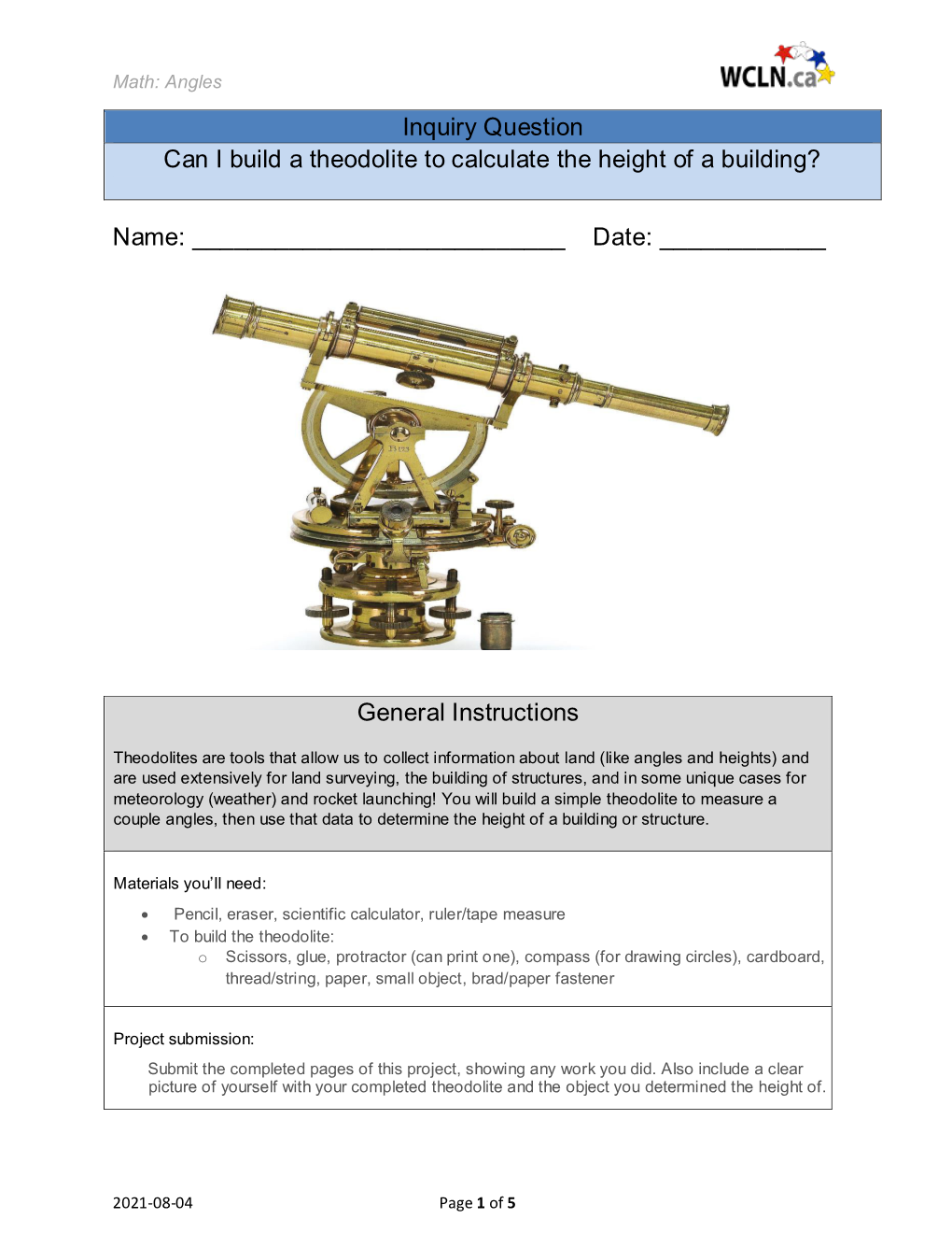 Inquiry Question Can I Build a Theodolite to Calculate the Height of a Building?