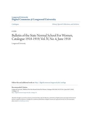 Bulletin of the State Normal School for Women, Catalogue 1918-1919, Vol
